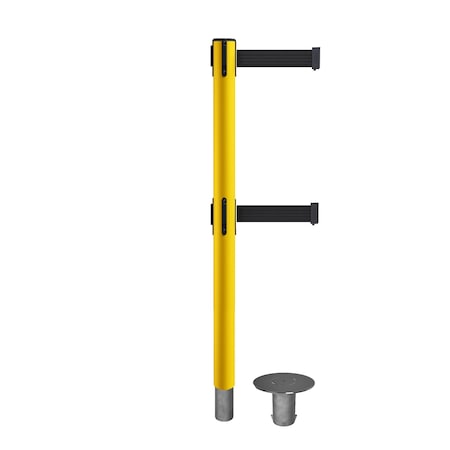 Stanchion Dual Belt Barr. Removable Base Yellow Post 7.5ftBlack Belt